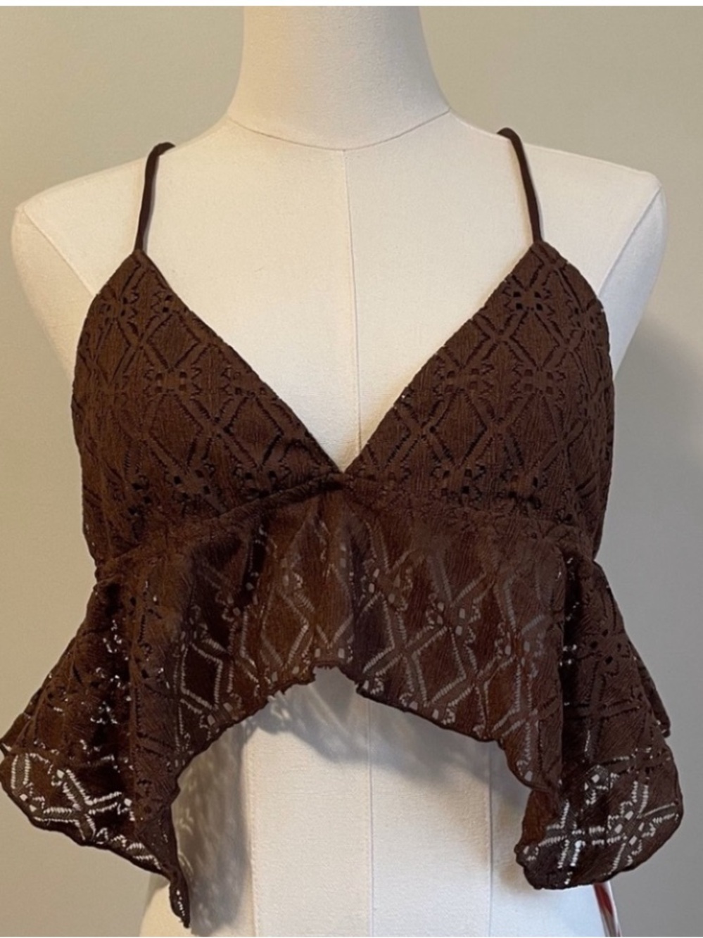 Cider Brown Lace Ruffle Crop Top